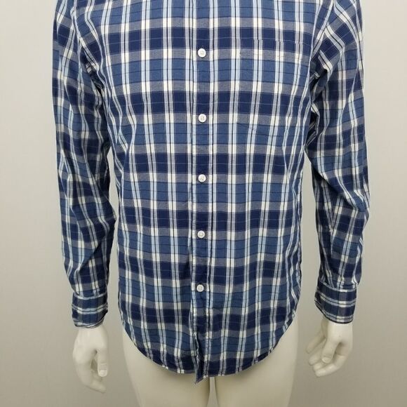 J. Crew mens Blue & White Washed Shirt in Multi Plaid Button Down Size Small - Picture 3 of 6